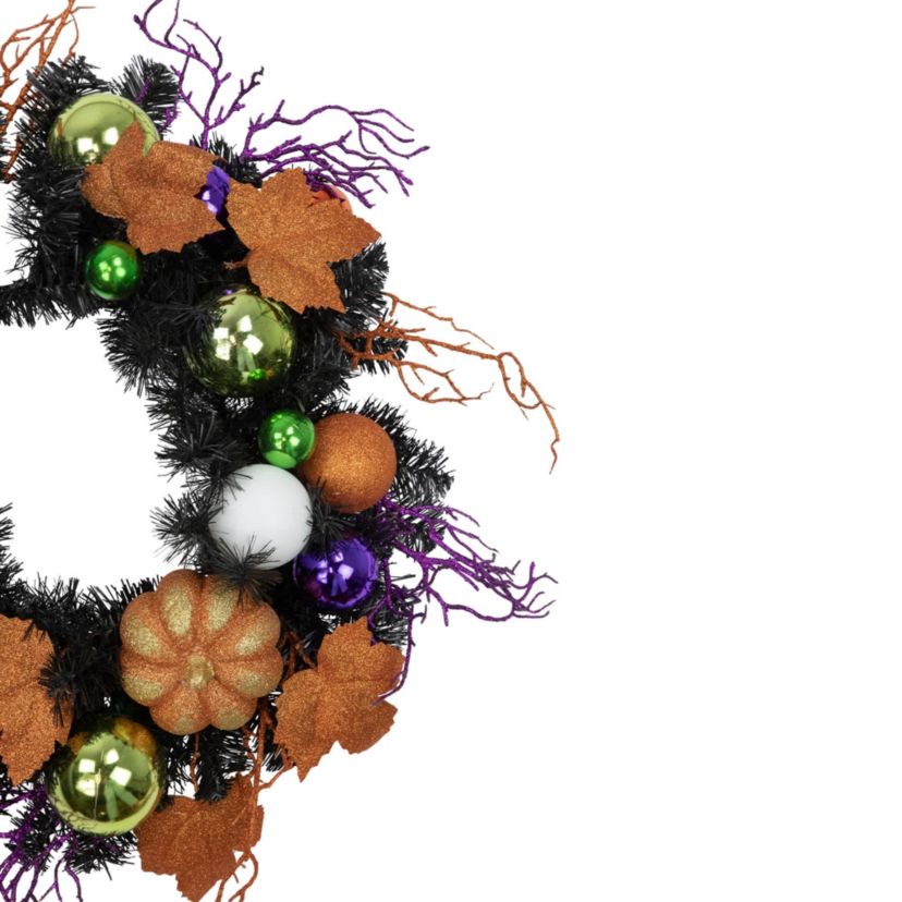 Jack-O-Lantern in Witches Hat Halloween Pine Wreath  24-Inch  Unlit