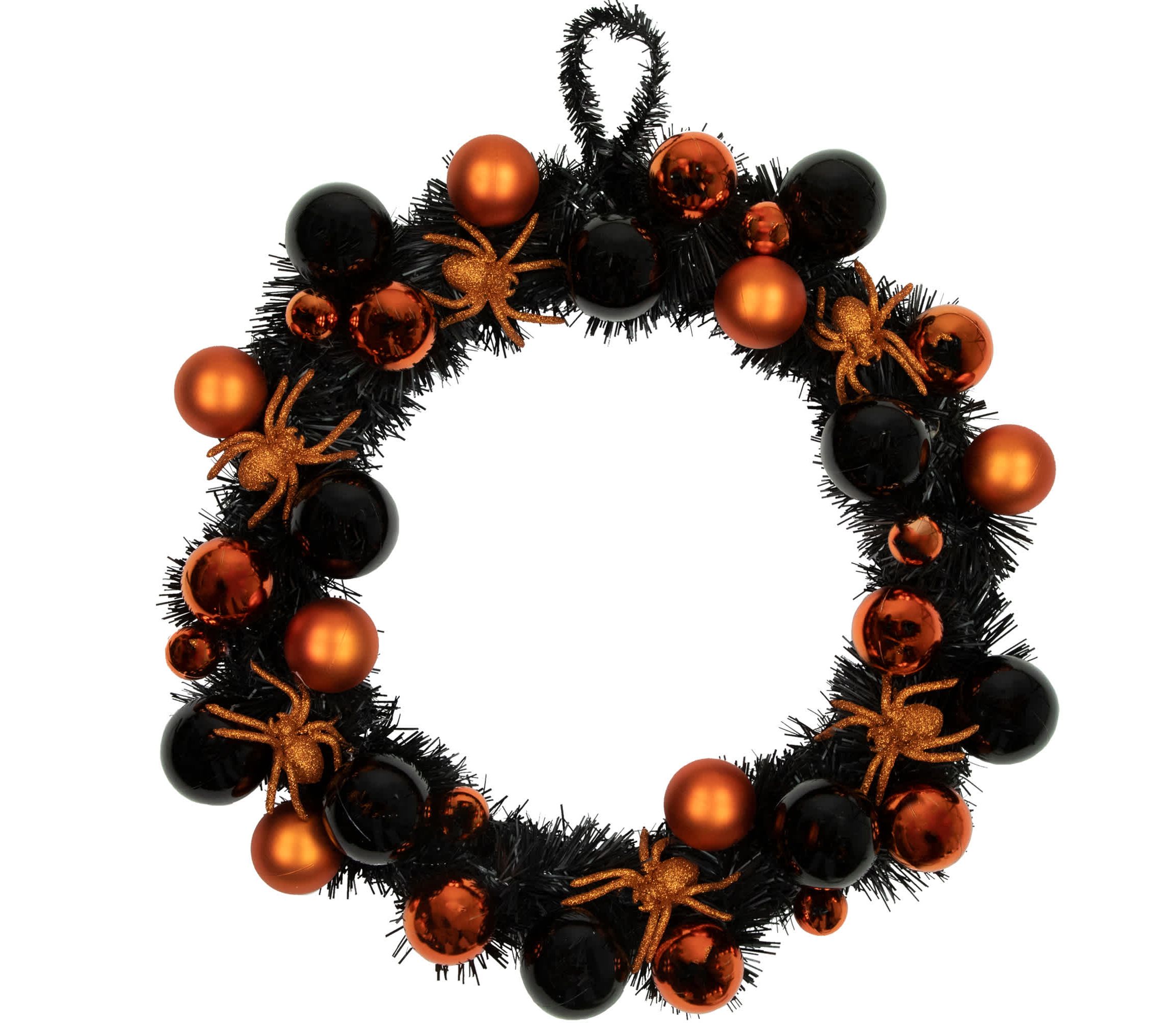 Orange Spiders and Ornaments Halloween Wreath 18-Inch Unlit