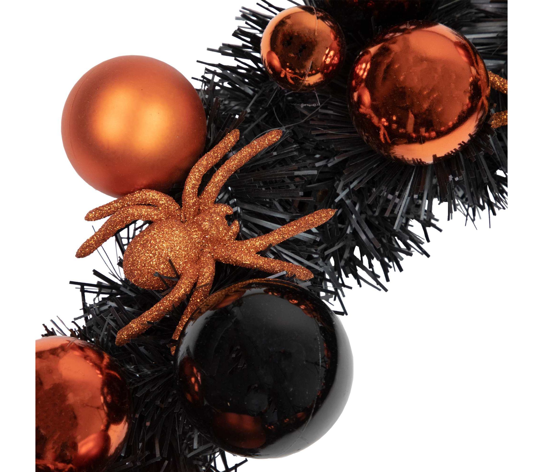 Orange Spiders and Ornaments Halloween Wreath 18-Inch Unlit