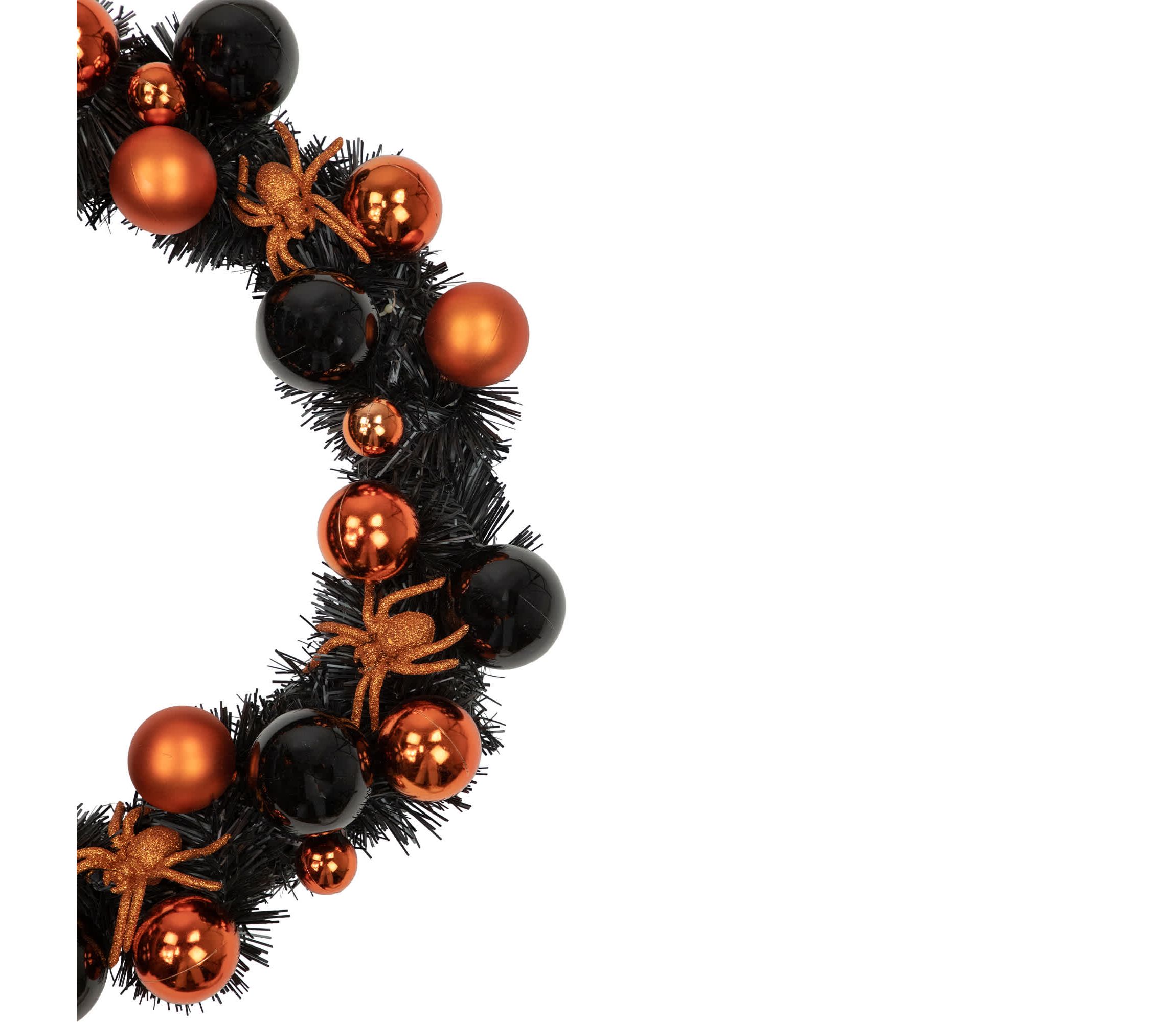 Orange Spiders and Ornaments Halloween Wreath 18-Inch Unlit