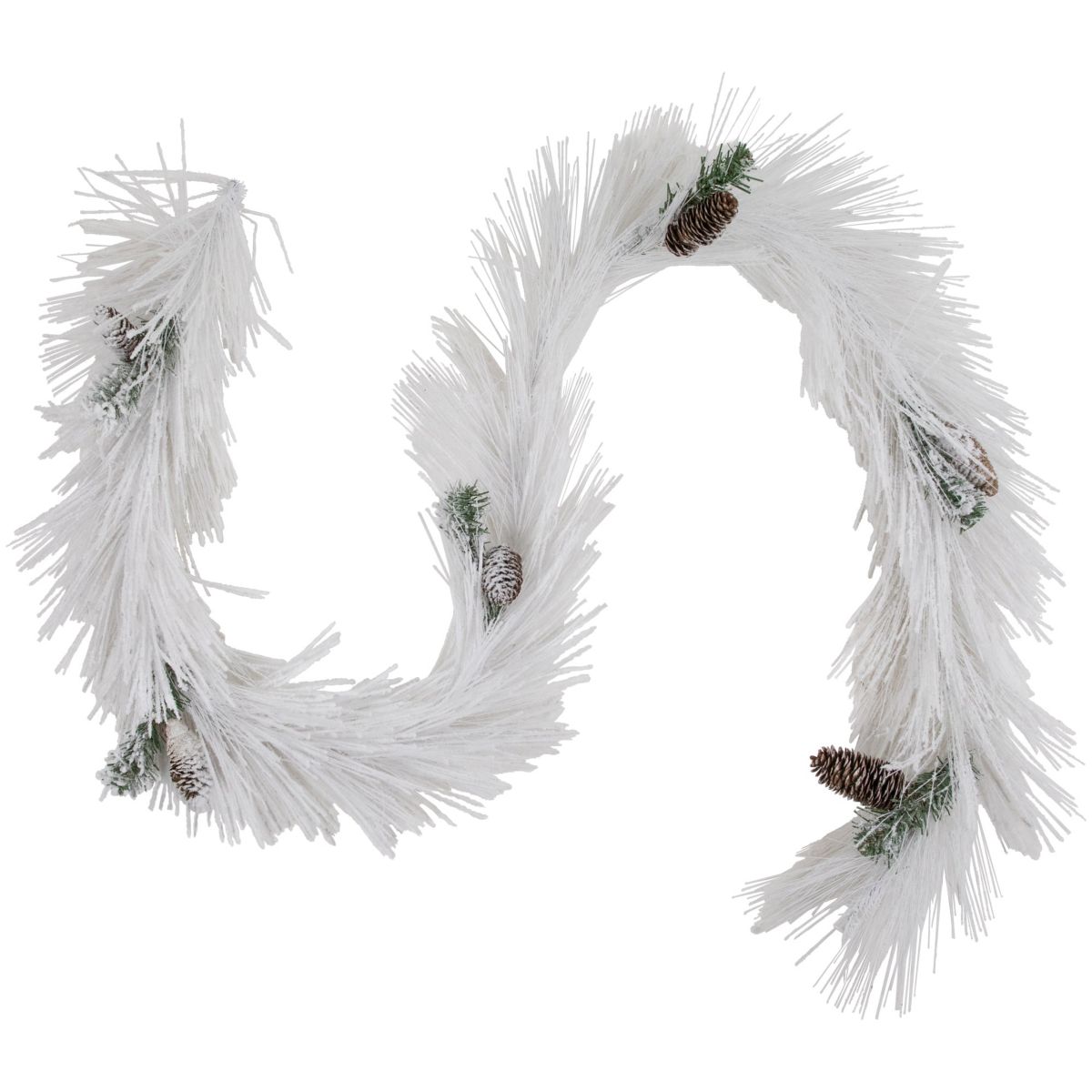 6ft x 10inch White Flocked Artificial Christmas Garland with Pine Cones Unlit
