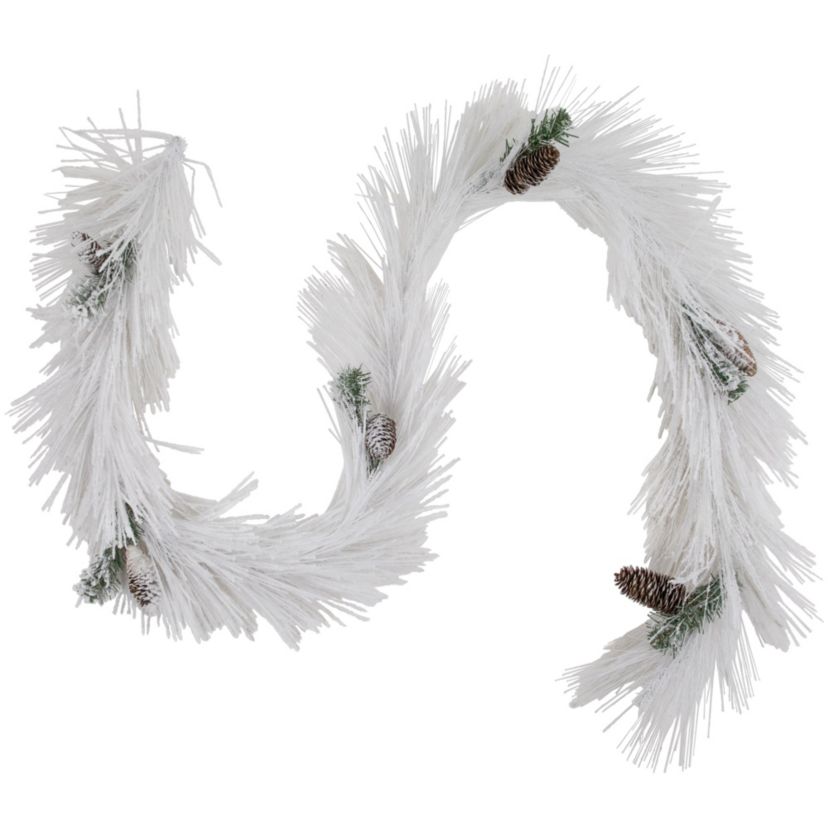 6ft x 10inch White Flocked Artificial Christmas Garland with Pine Cones Unlit