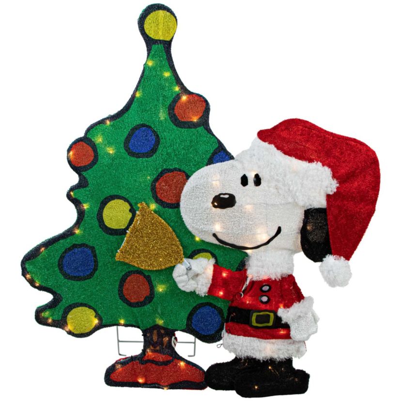 LED Lighted Peanuts Snoopy and Christmas Tree Outdoor Decoration - 32"
