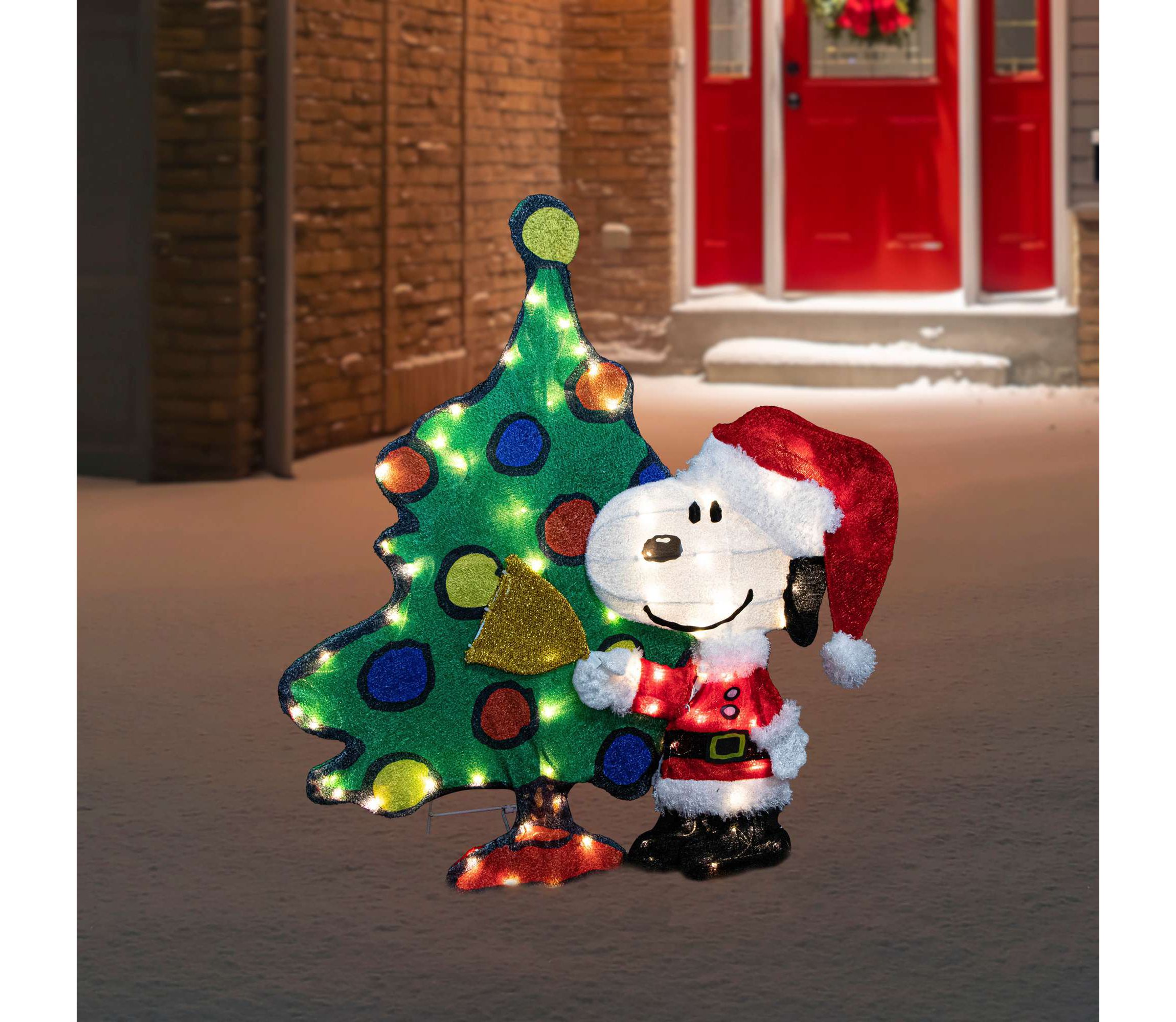 LED Lighted Peanuts Snoopy and Christmas Tree Outdoor Decoration - 32"