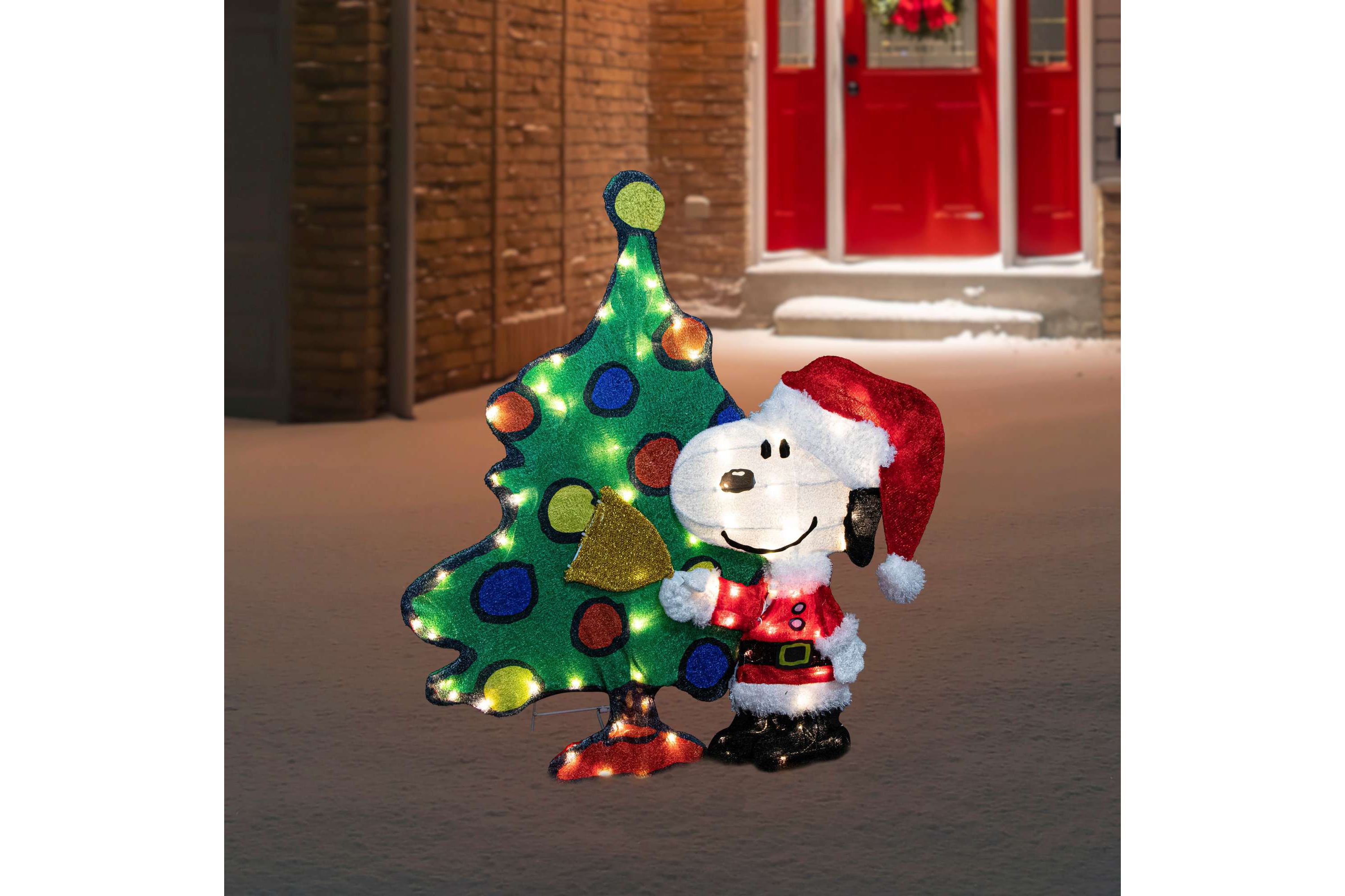 LED Lighted Peanuts Snoopy and Christmas Tree Outdoor Decoration - 32"