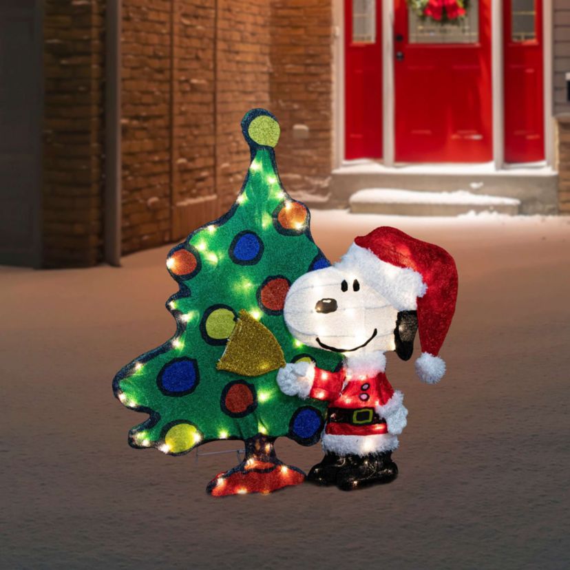 LED Lighted Peanuts Snoopy and Christmas Tree Outdoor Decoration - 32"