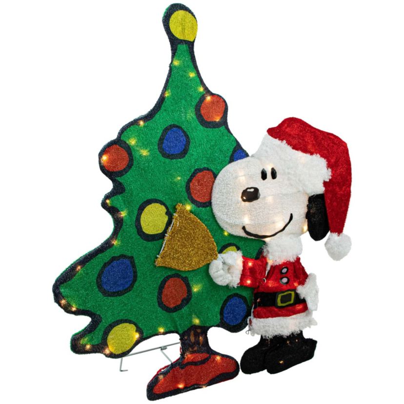 LED Lighted Peanuts Snoopy and Christmas Tree Outdoor Decoration - 32"