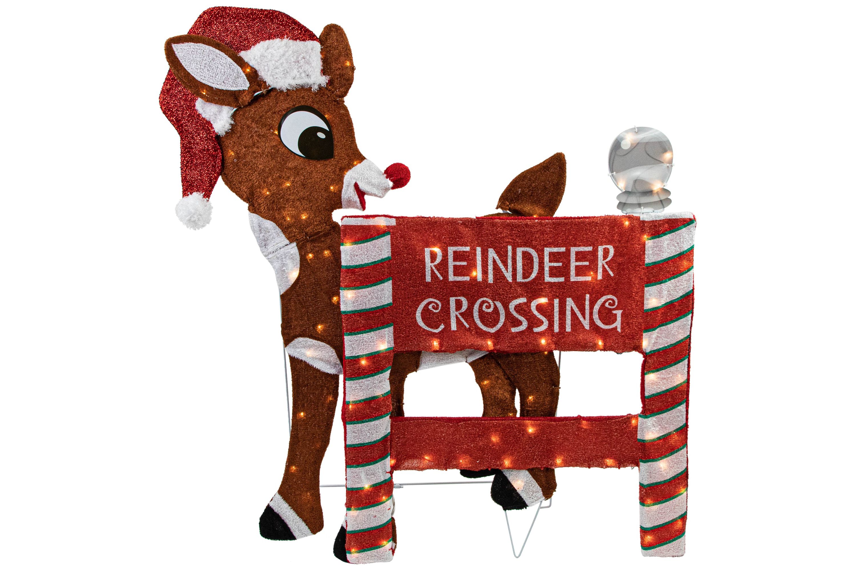 36inch LED Lighted Rudolph Reindeer Crossing Outdoor Christmas Sign Decoration