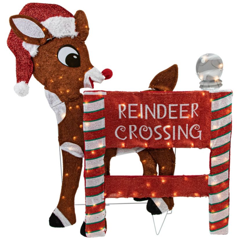 36inch LED Lighted Rudolph Reindeer Crossing Outdoor Christmas Sign Decoration