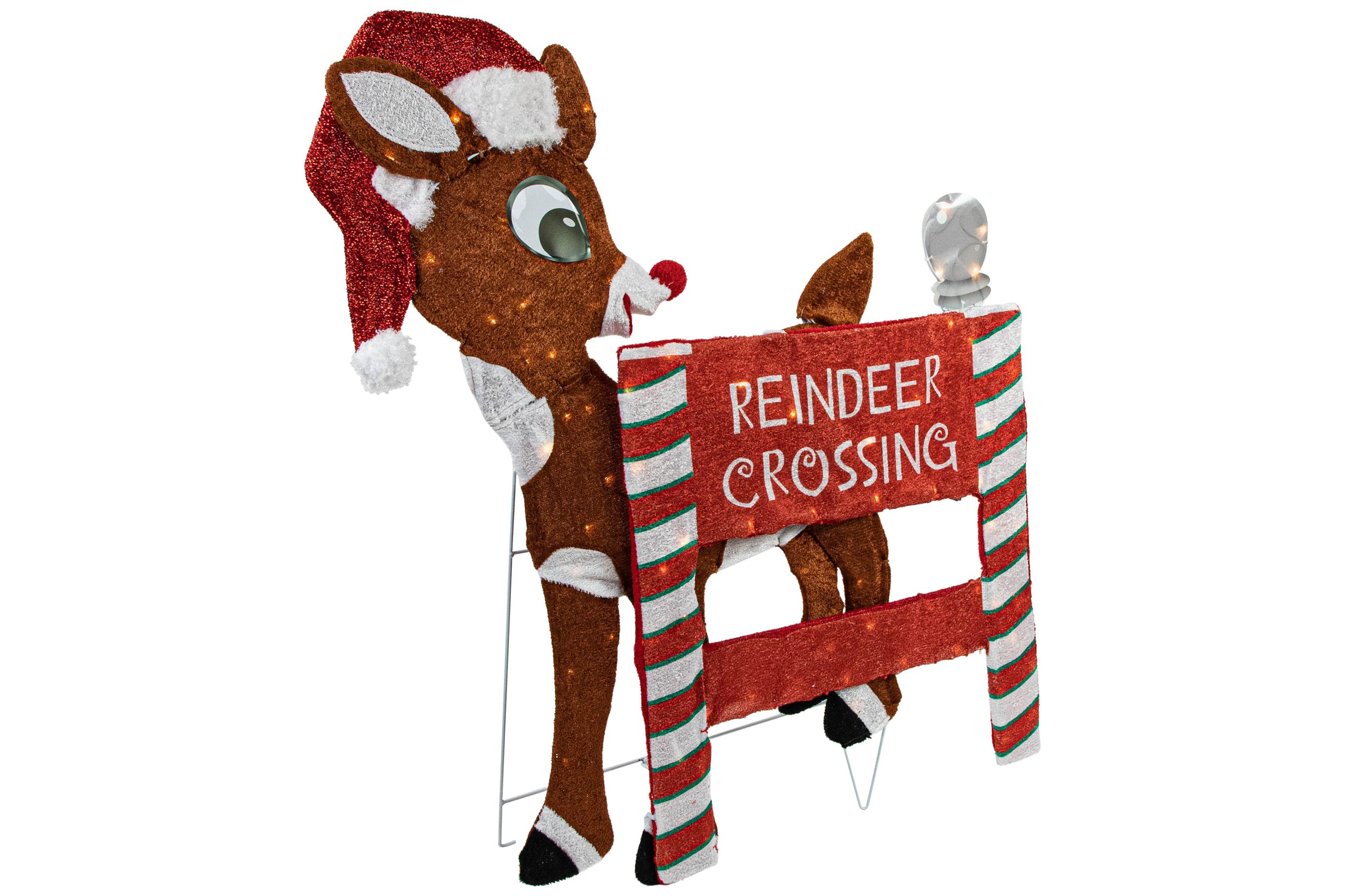 36inch LED Lighted Rudolph Reindeer Crossing Outdoor Christmas Sign Decoration