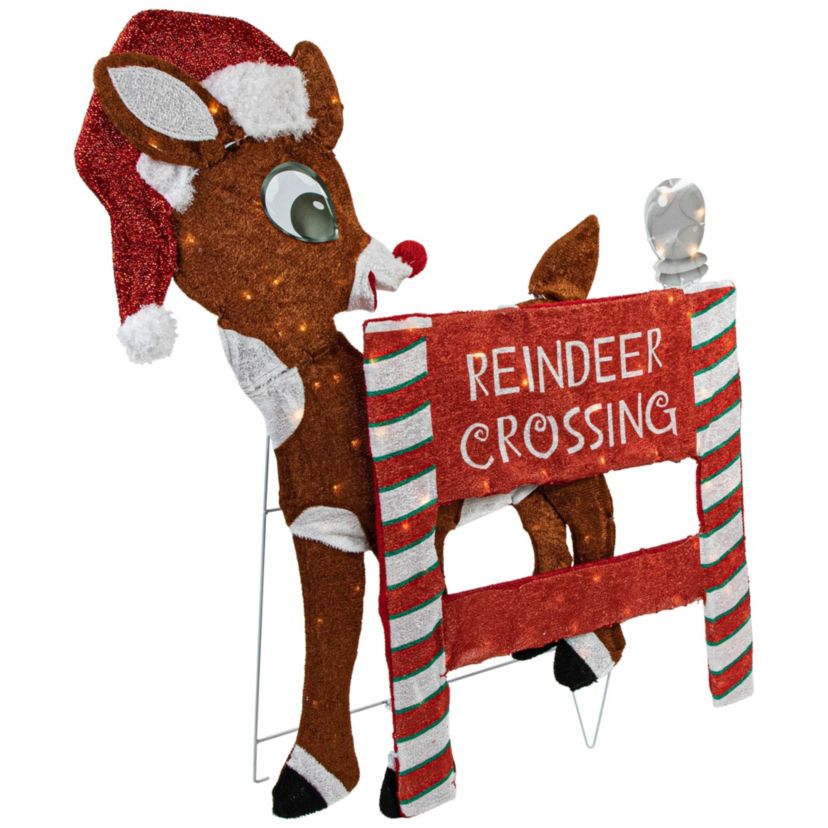 36inch LED Lighted Rudolph Reindeer Crossing Outdoor Christmas Sign Decoration