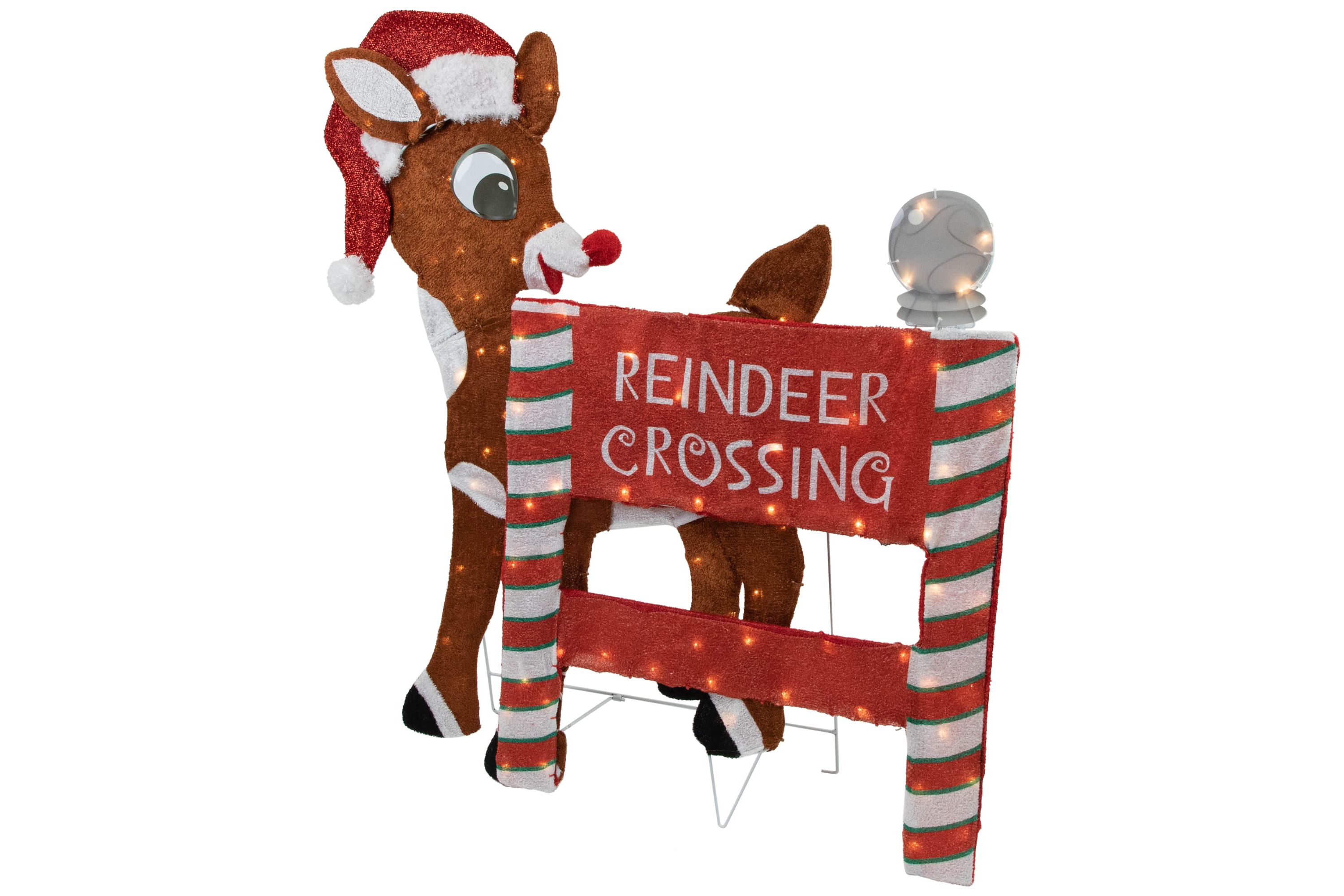 36inch LED Lighted Rudolph Reindeer Crossing Outdoor Christmas Sign Decoration