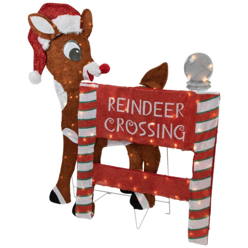 36inch LED Lighted Rudolph Reindeer Crossing Outdoor Christmas Sign Decoration