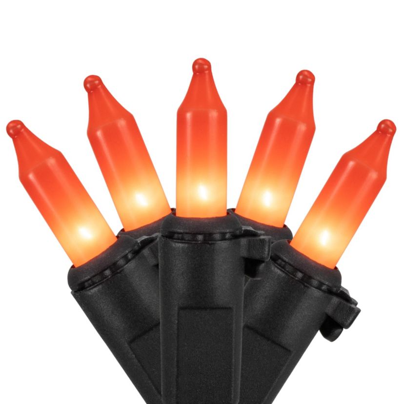100-Count Orange Mini Halloween Light Set 20ft Black Wire