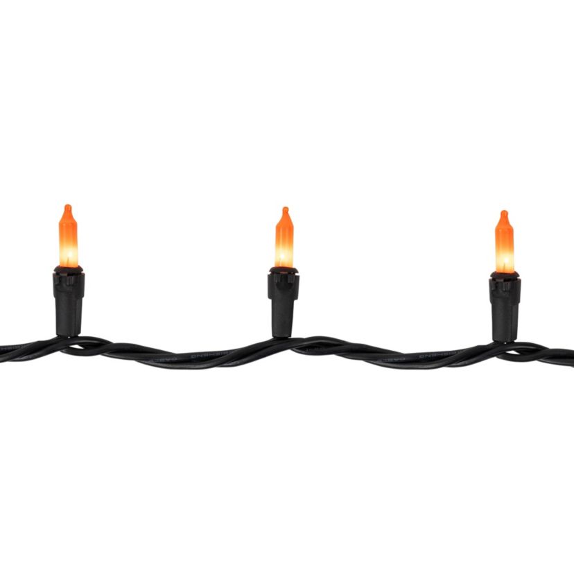 100-Count Orange Mini Halloween Light Set 20ft Black Wire