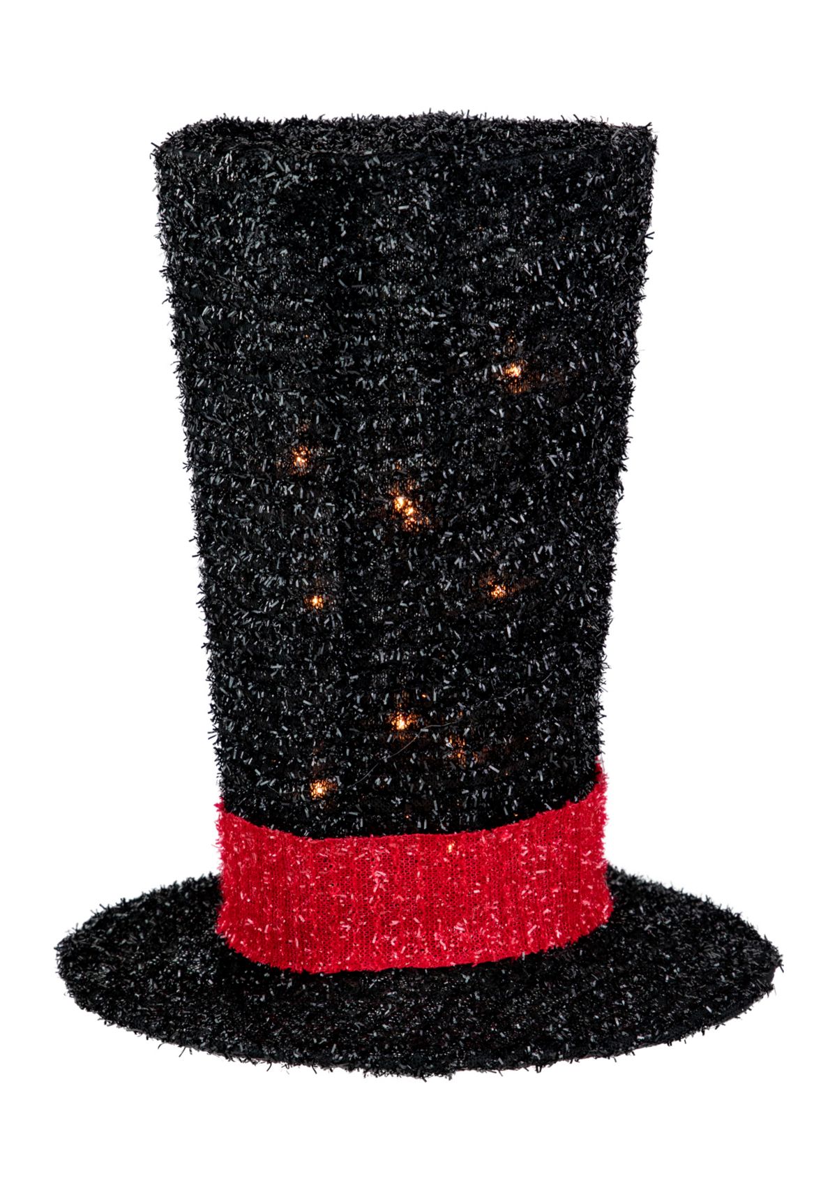 9.25Inch Lighted Black Tinsel Top Hat Christmas Tree Topper  Clear Lights