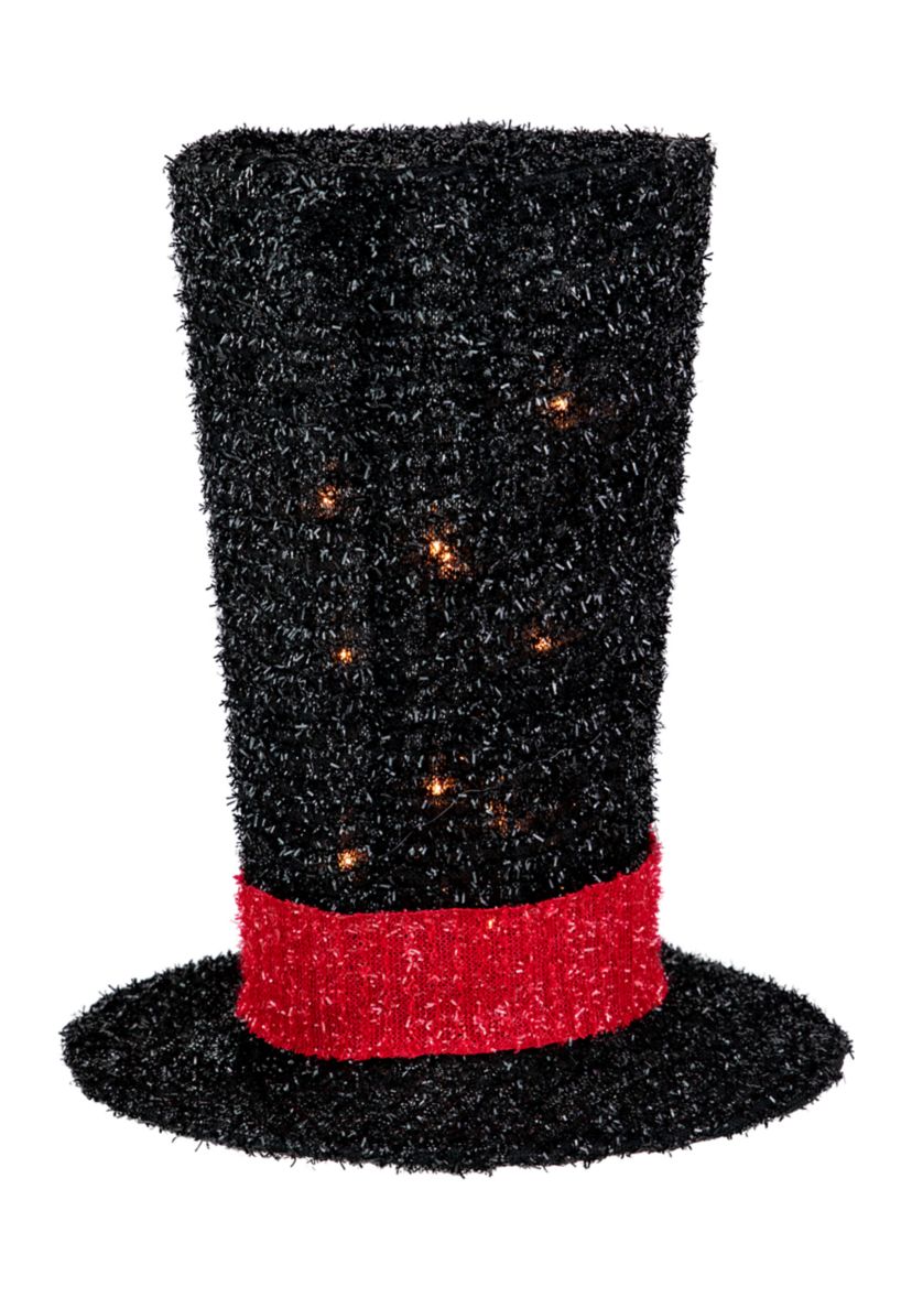 9.25Inch Lighted Black Tinsel Top Hat Christmas Tree Topper  Clear Lights