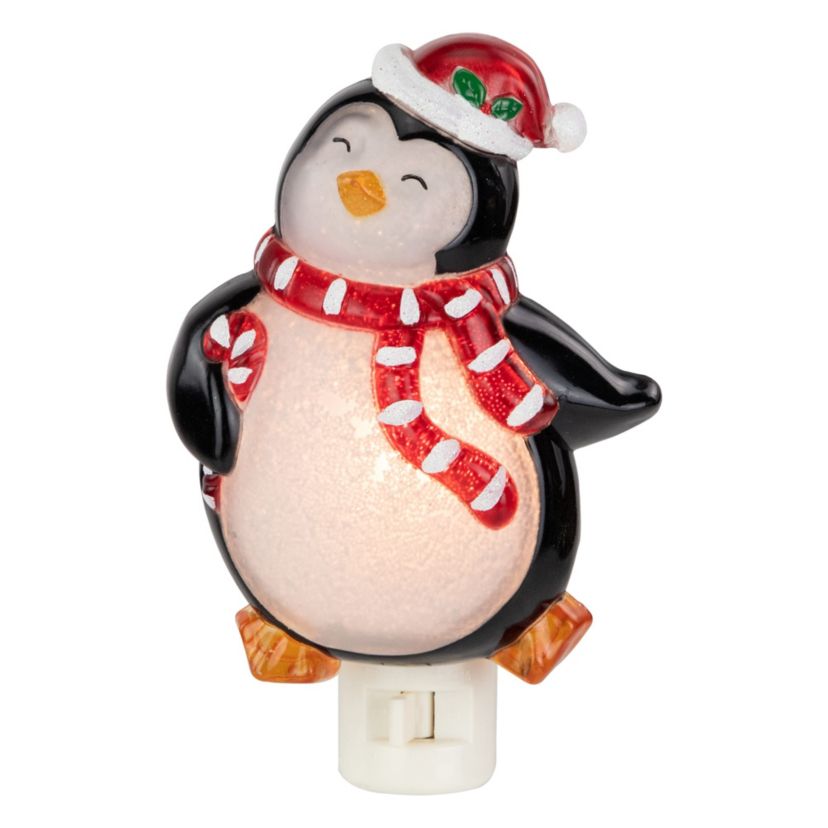 6inch Black and Red Happy Penguin in Santa Hat Christmas Night Light