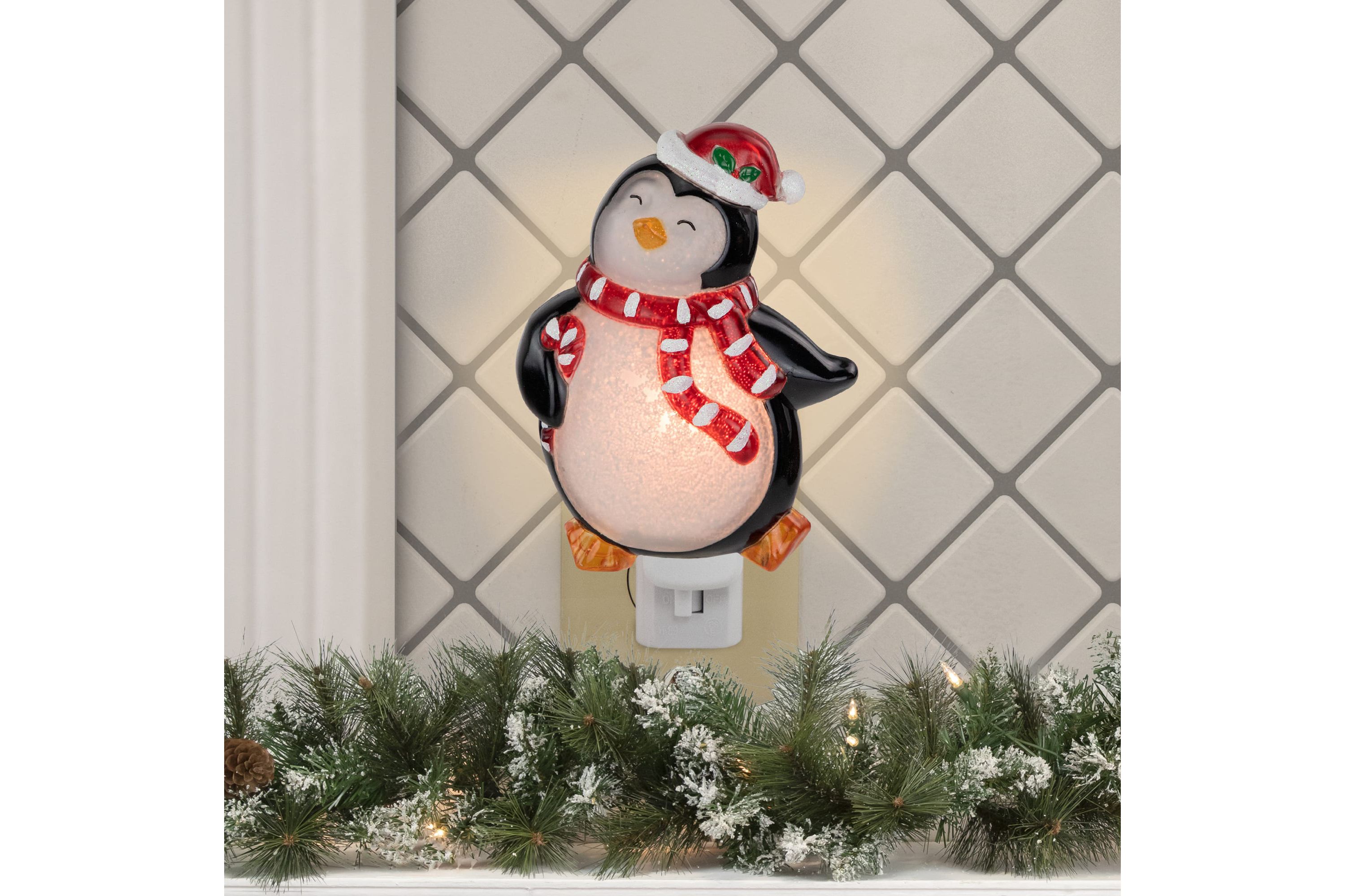 6inch Black and Red Happy Penguin in Santa Hat Christmas Night Light