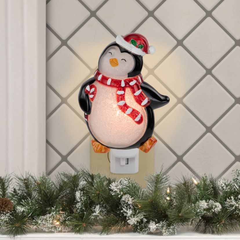 6inch Black and Red Happy Penguin in Santa Hat Christmas Night Light