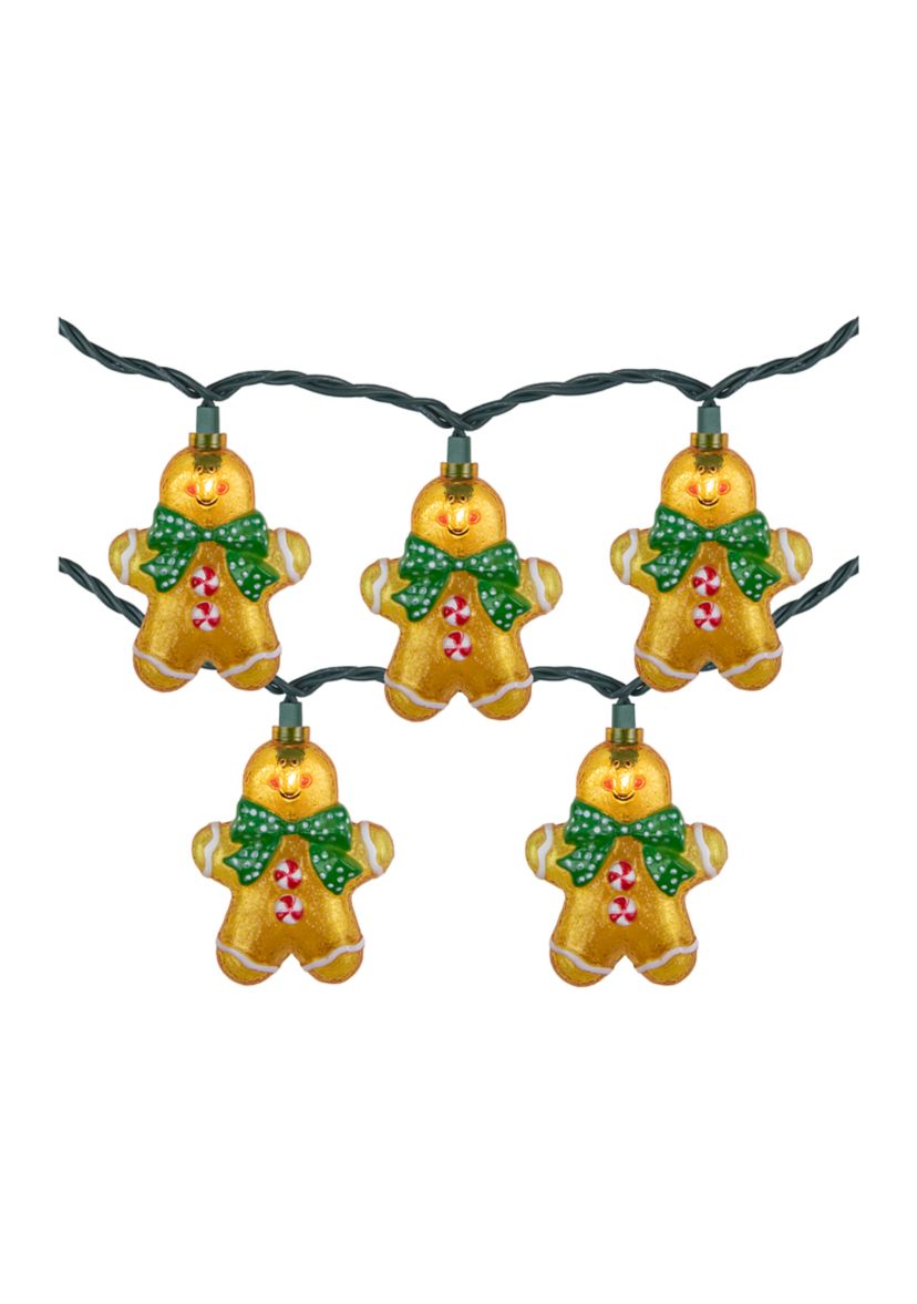 10ct Gingerbread Man Christmas Lights  Clear Lights  Green Wire