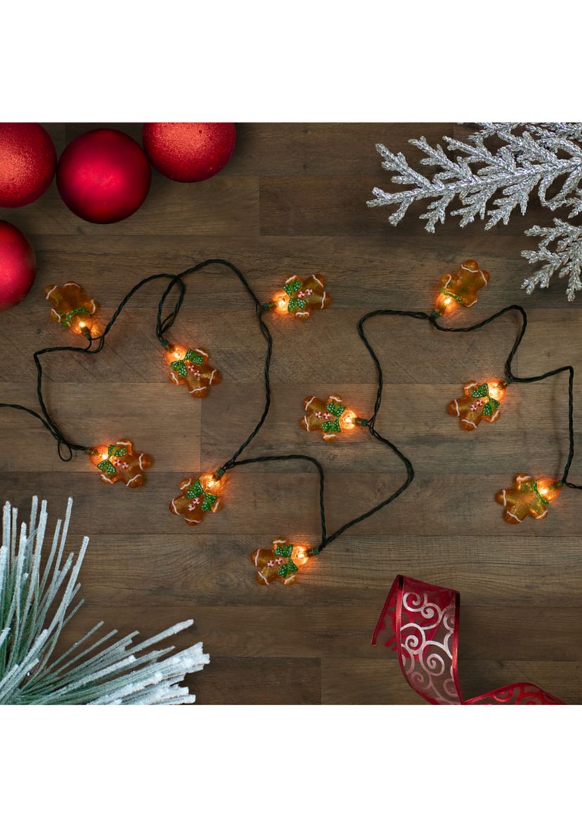 10ct Gingerbread Man Christmas Lights  Clear Lights  Green Wire