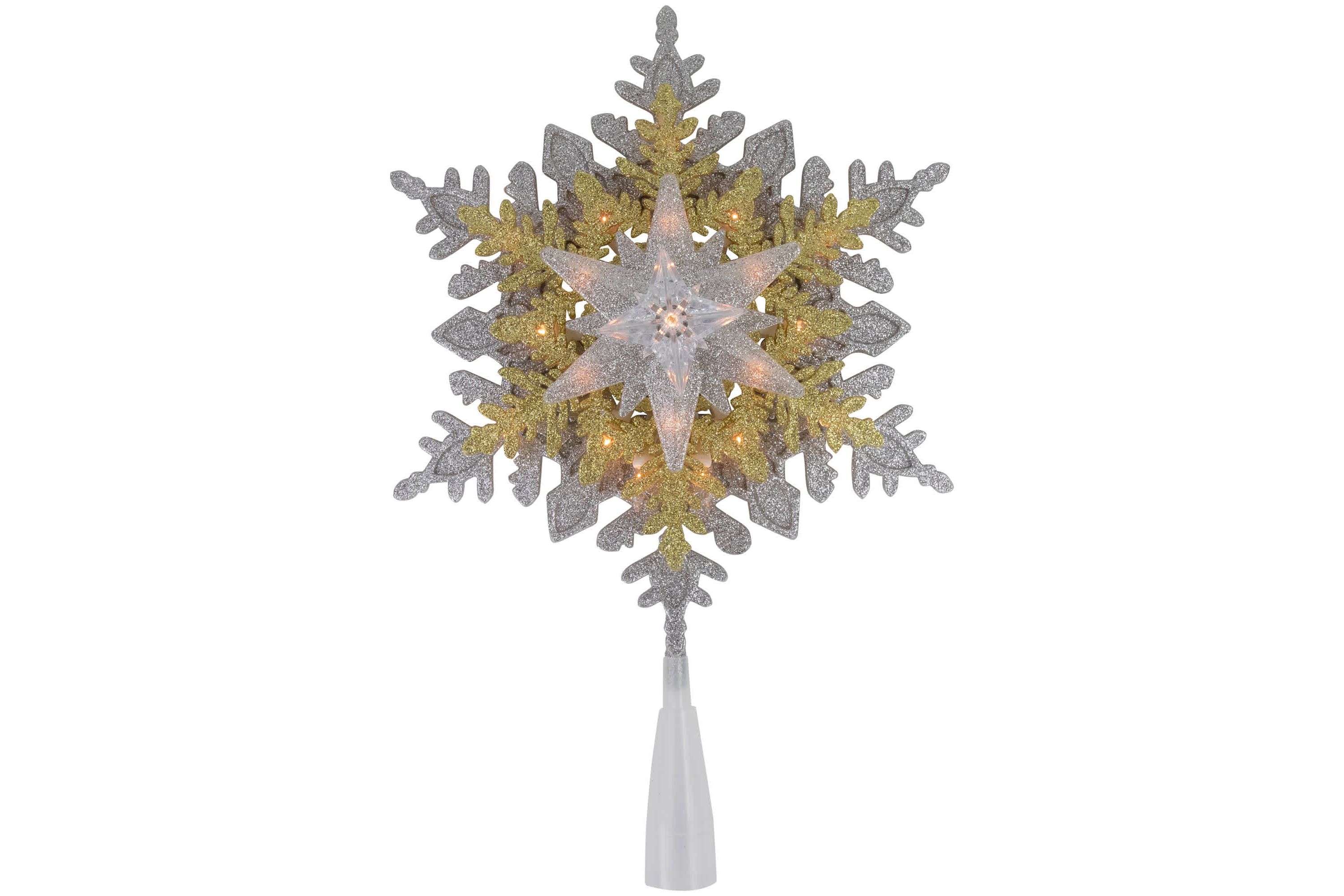13.75" Lighted Gold and Silver Snowflake Christmas Tree Topper  Clear Lights