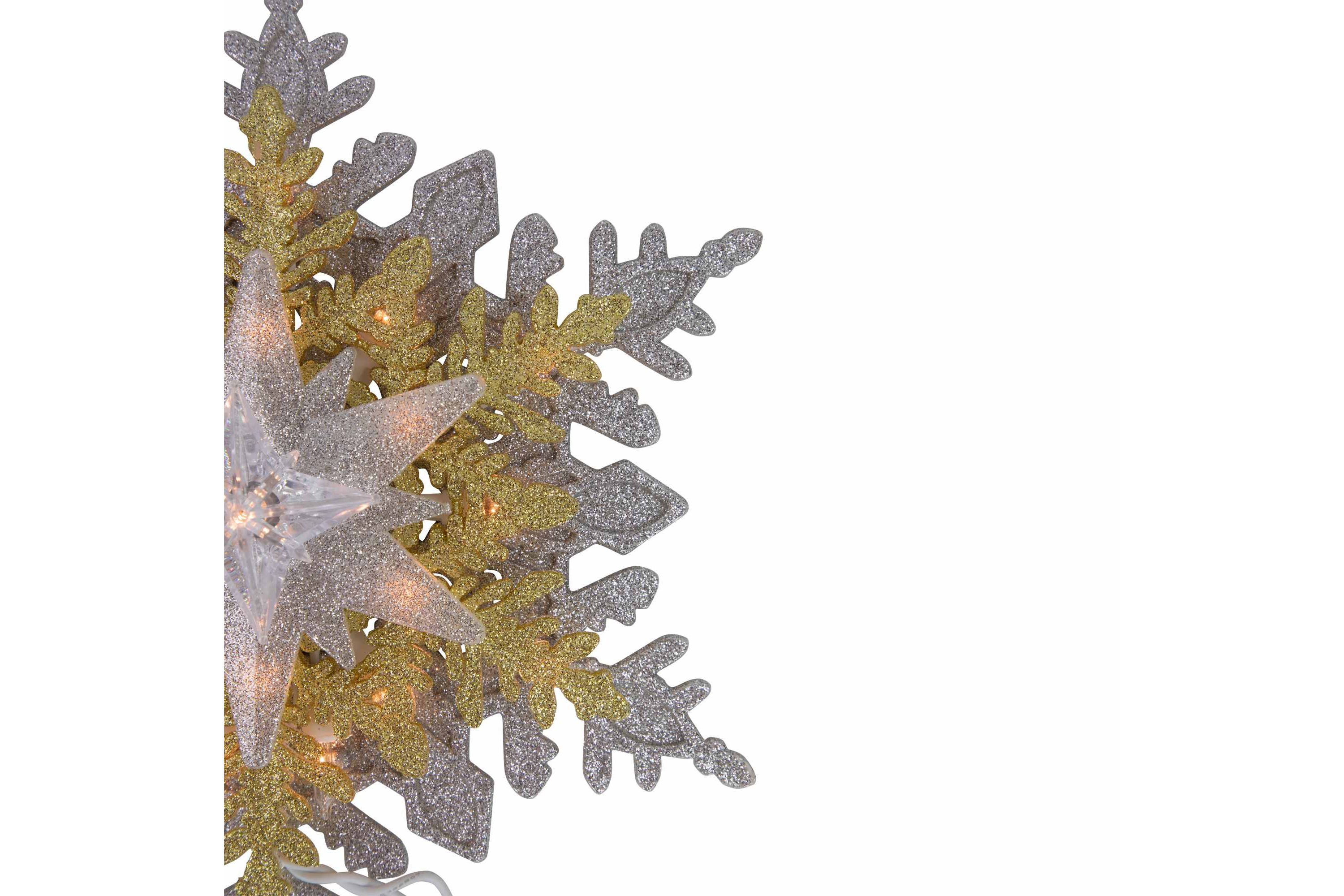 13.75" Lighted Gold and Silver Snowflake Christmas Tree Topper  Clear Lights