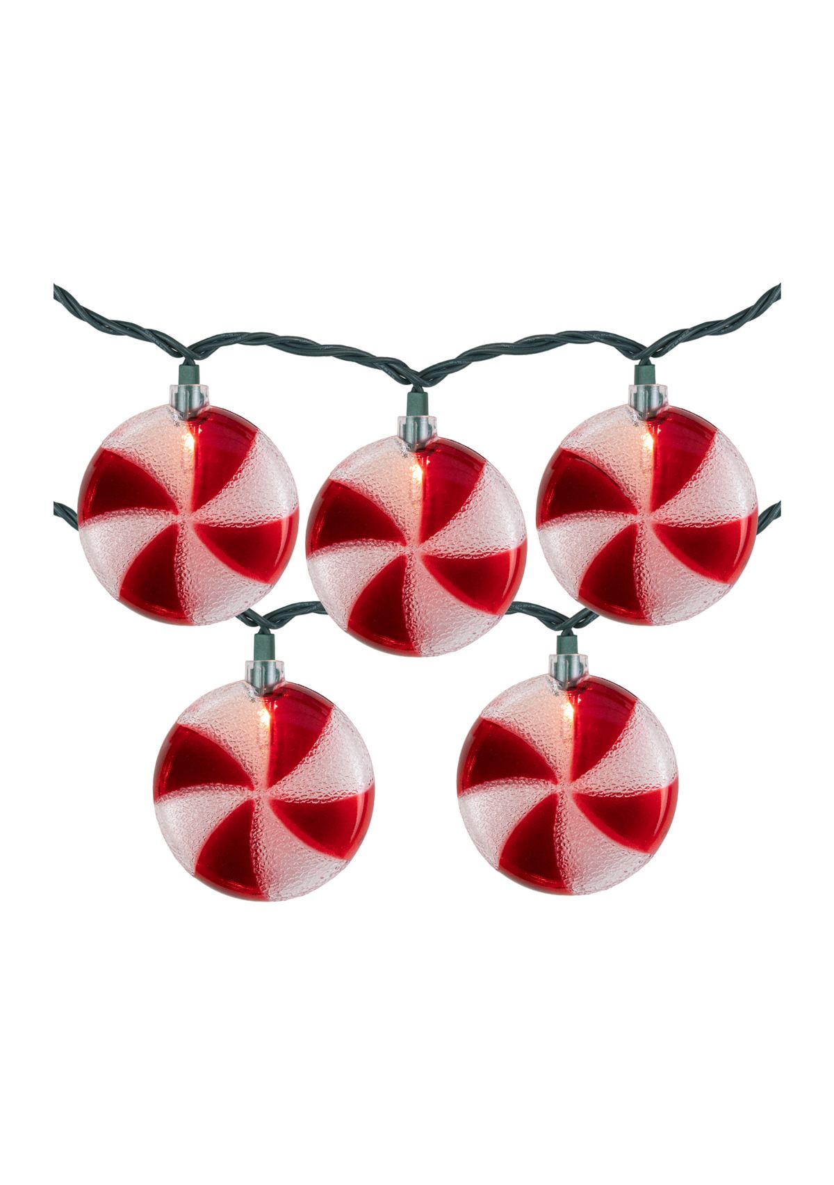 10 Count Peppermint Candy Christmas Light Set  6ft Green Wire