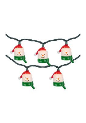 10 Count Snowman Heads with Scarves Christmas Light Set  7.5ft Green Wire