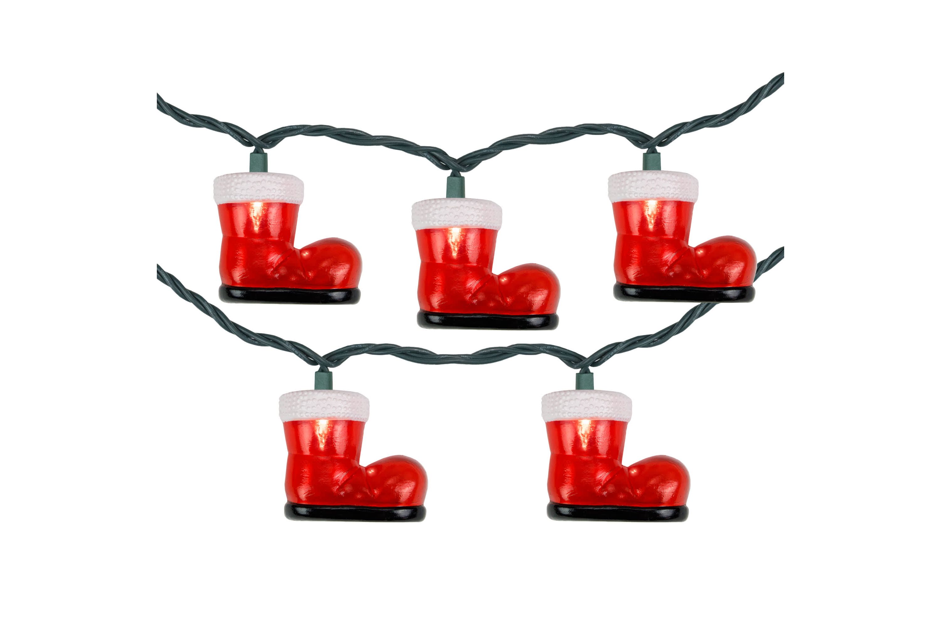 10-Count Santas Boots Christmas Light Set  7.5ft Green Wire