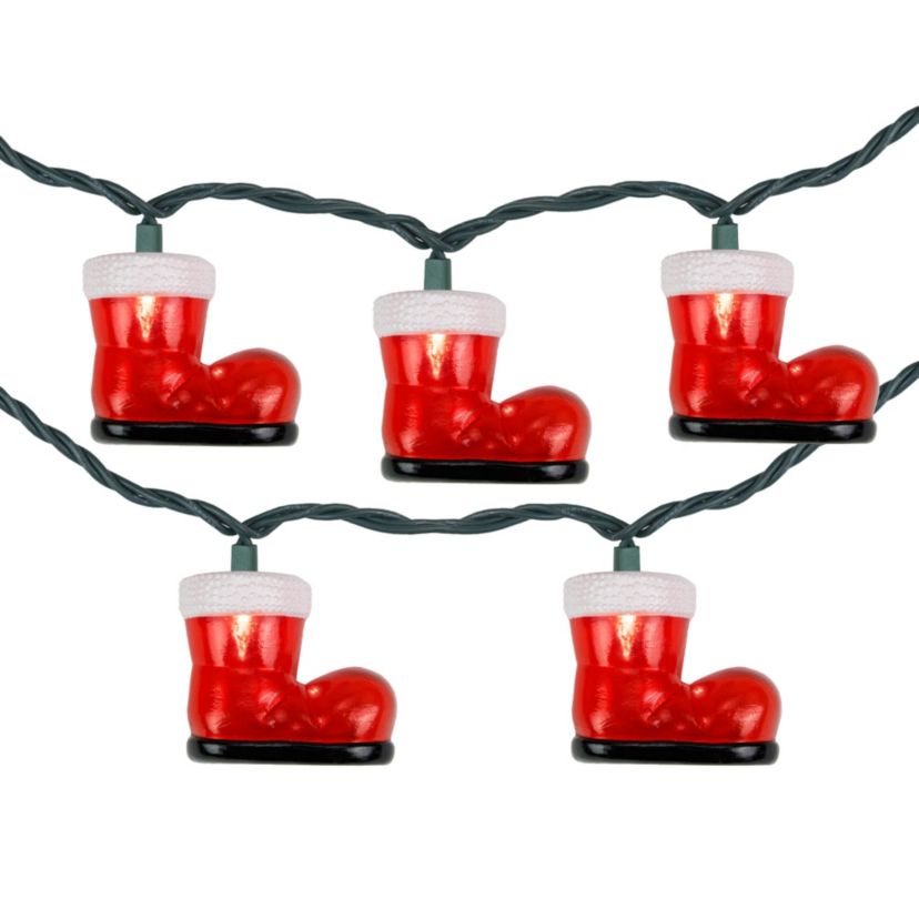 10-Count Santas Boots Christmas Light Set  7.5ft Green Wire