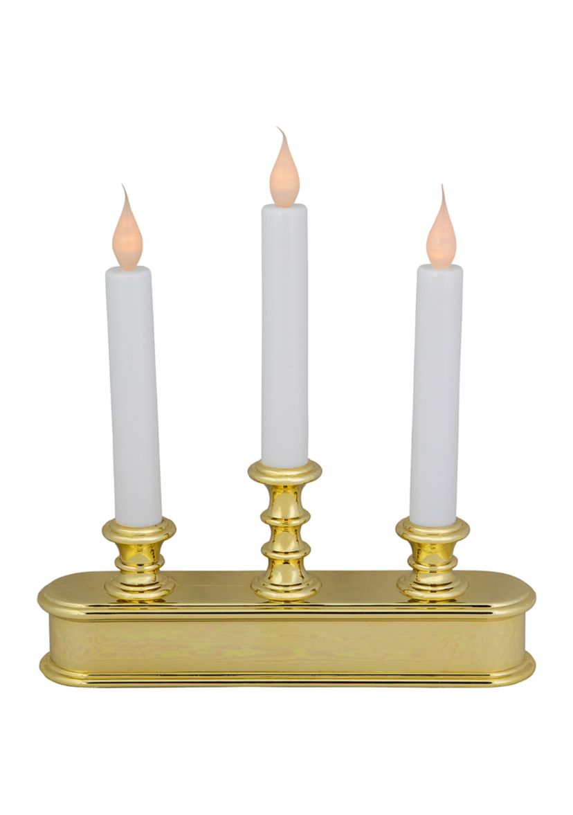 10Inch Pre-Lit LED White Lighted 3ct Candolier Christmas Candle Lamp