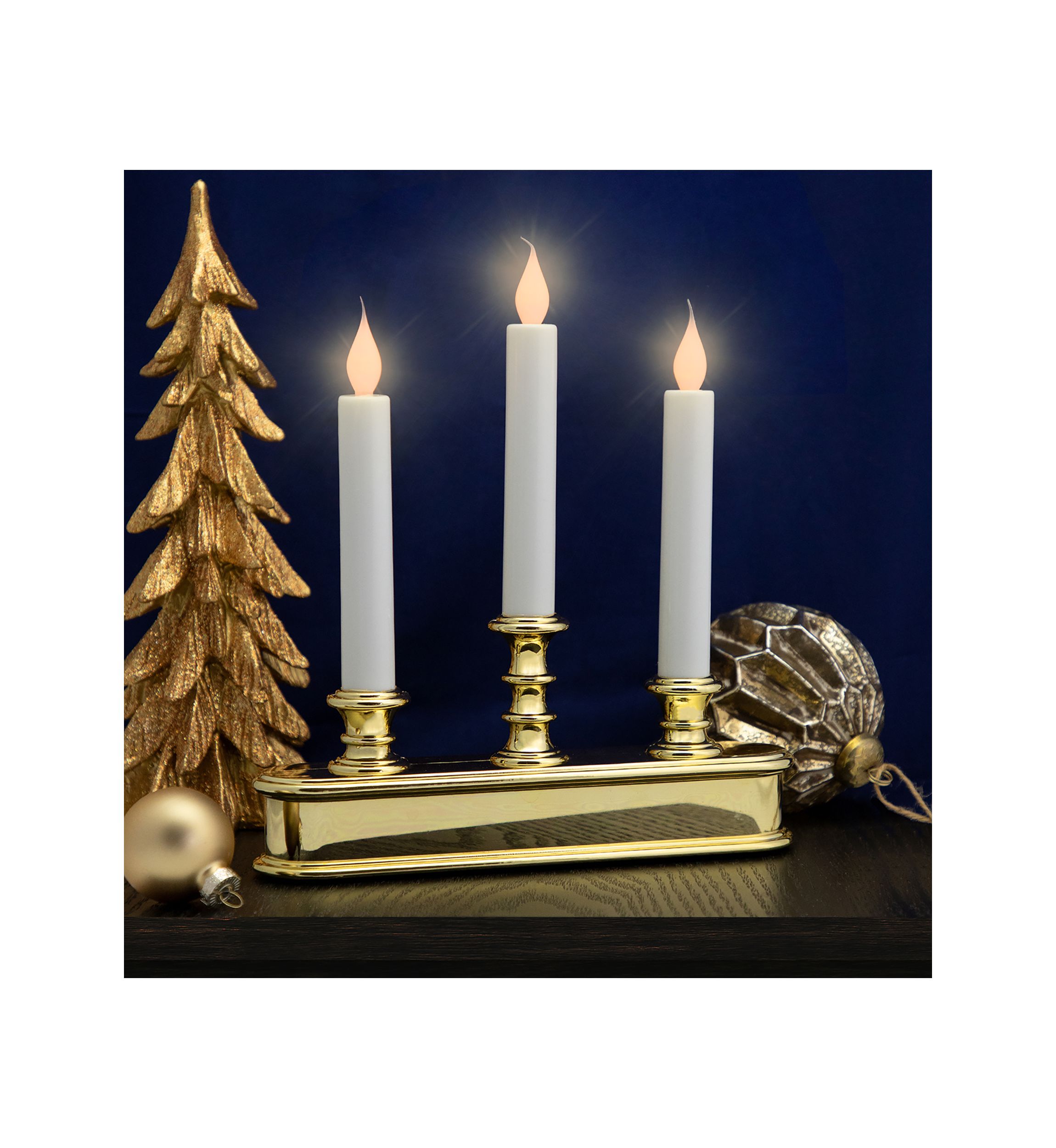 10Inch Pre-Lit LED White Lighted 3ct Candolier Christmas Candle Lamp