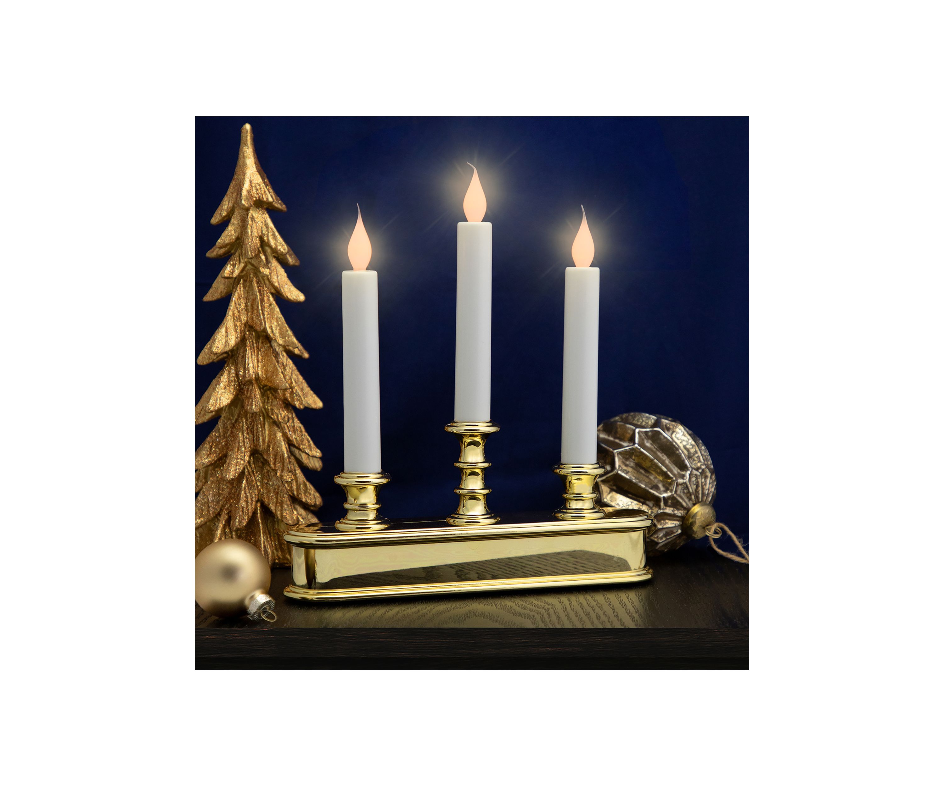10Inch Pre-Lit LED White Lighted 3ct Candolier Christmas Candle Lamp