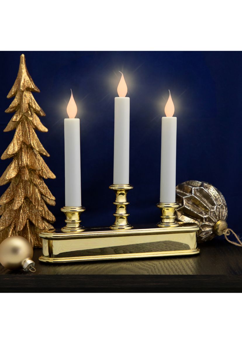 10Inch Pre-Lit LED White Lighted 3ct Candolier Christmas Candle Lamp