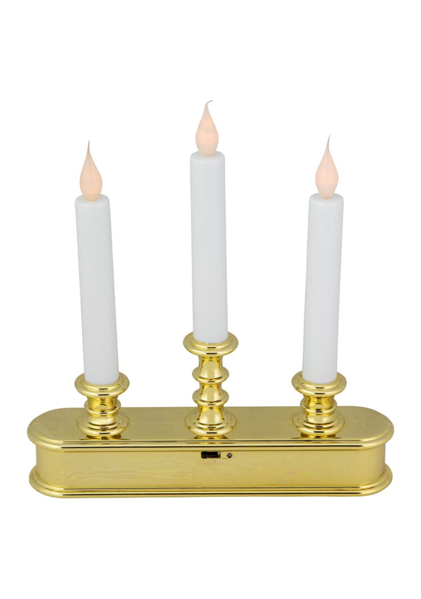 10Inch Pre-Lit LED White Lighted 3ct Candolier Christmas Candle Lamp