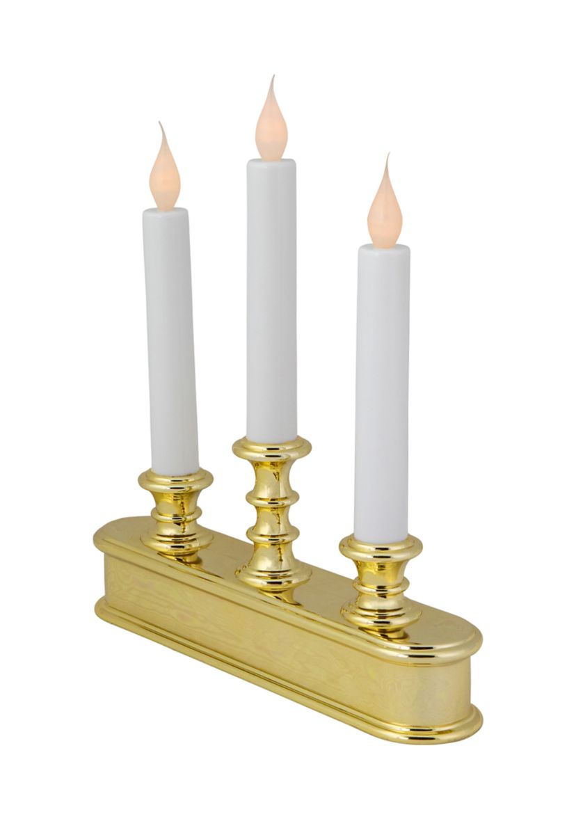 10Inch Pre-Lit LED White Lighted 3ct Candolier Christmas Candle Lamp