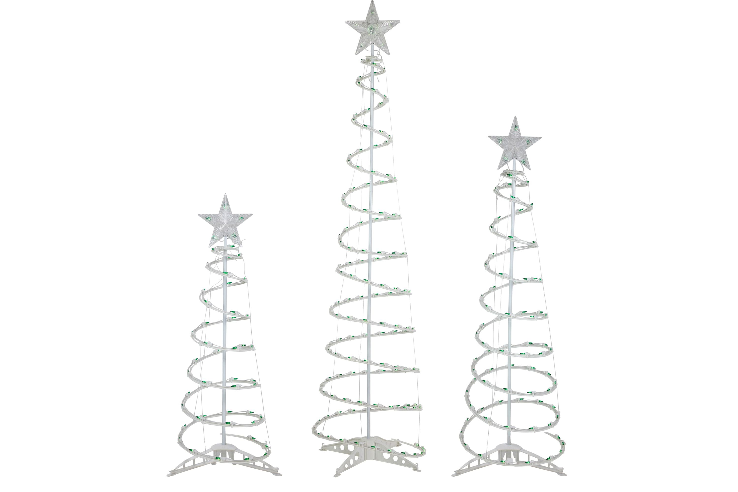 Set of 3 Green Lighted Spiral Christmas Trees 3ft 4ft and 6ft