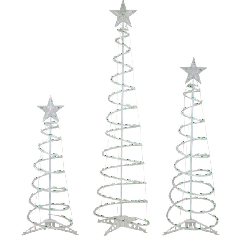 Set of 3 Green Lighted Spiral Christmas Trees 3ft 4ft and 6ft