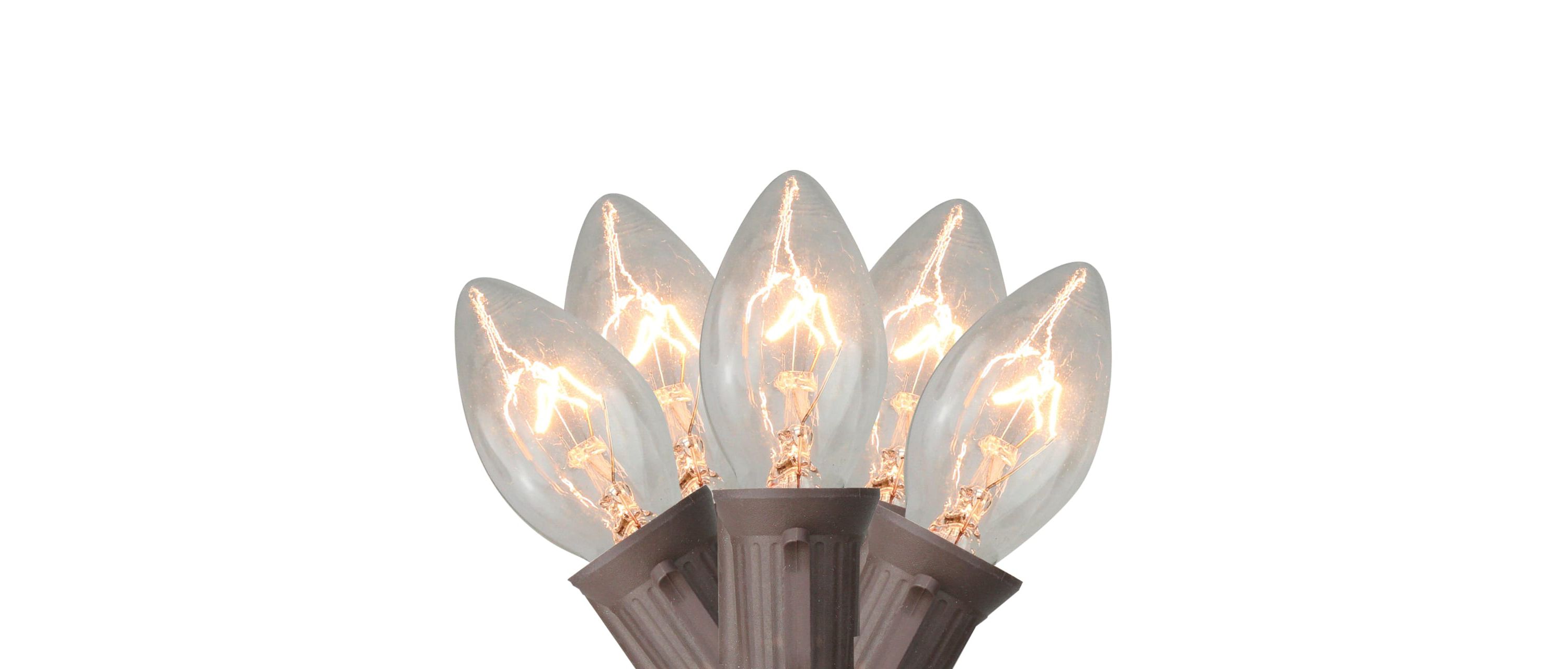 25 Count Clear C7 Christmas Lights 24ft Brown Wire
