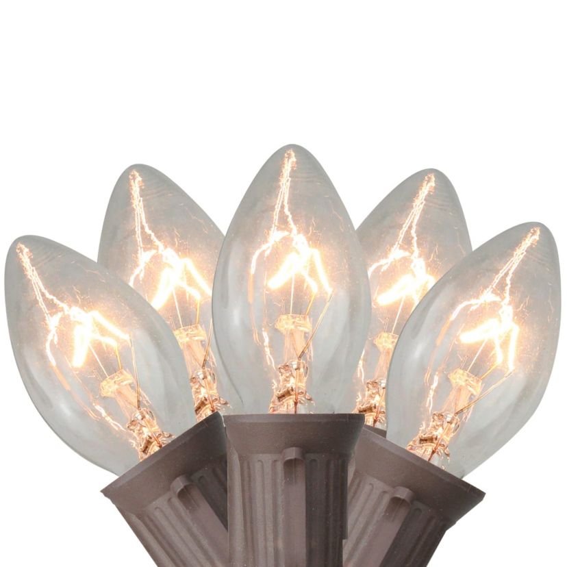 25 Count Clear C7 Christmas Lights 24ft Brown Wire