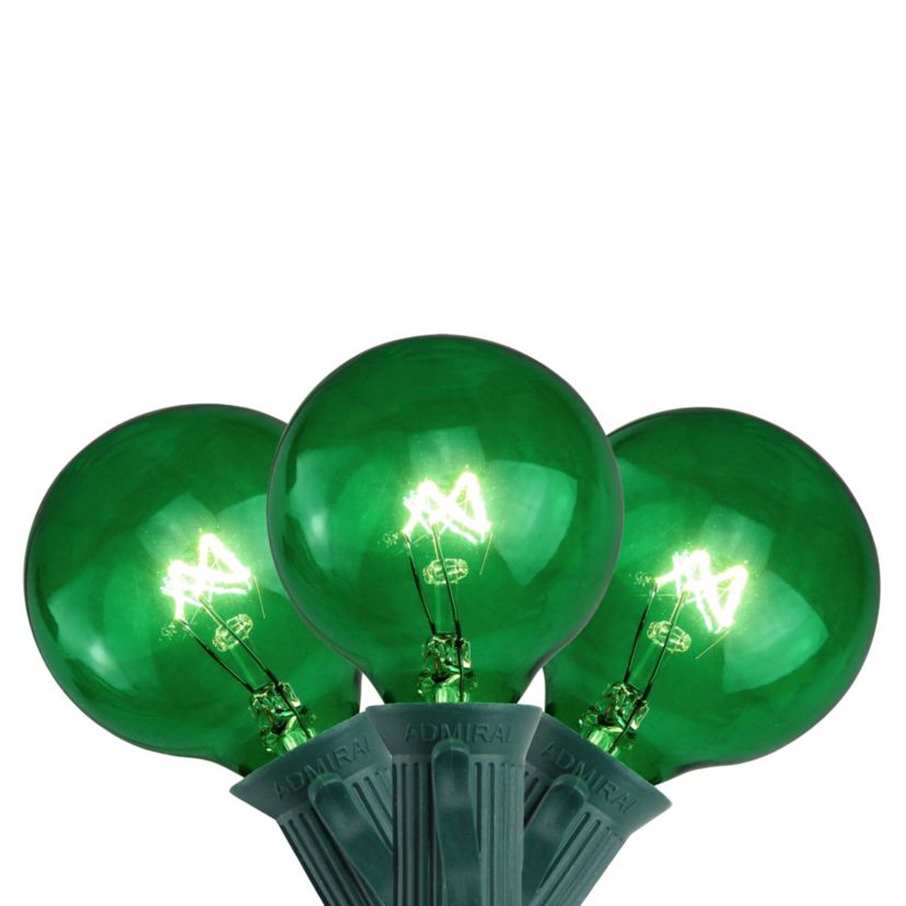10-Count Green G50 Globe Christmas Patio Lights- 9ft Green Wire