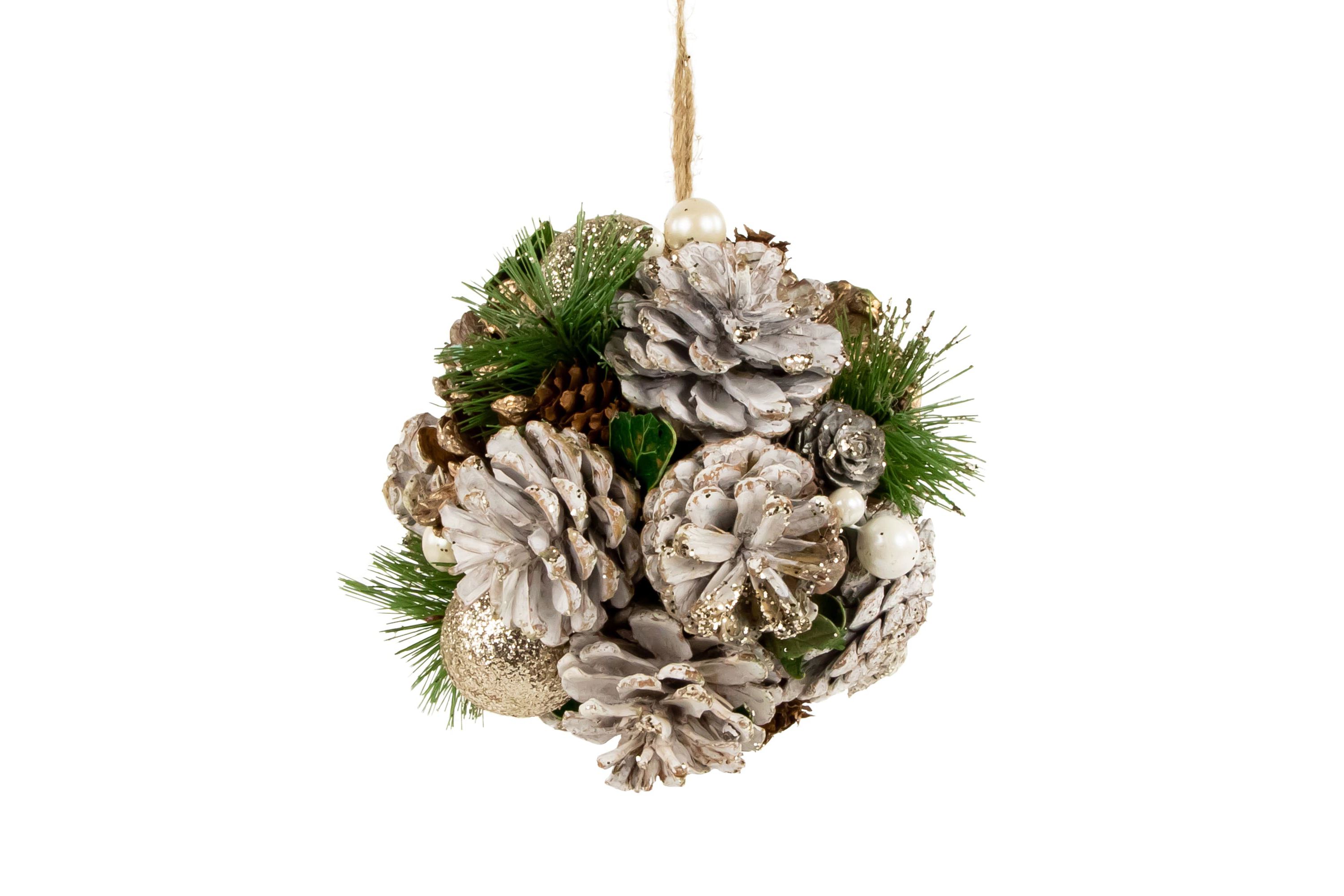 5.5inch Glittered Pine Needle and Pinecone Hanging Christmas Ball Ornament