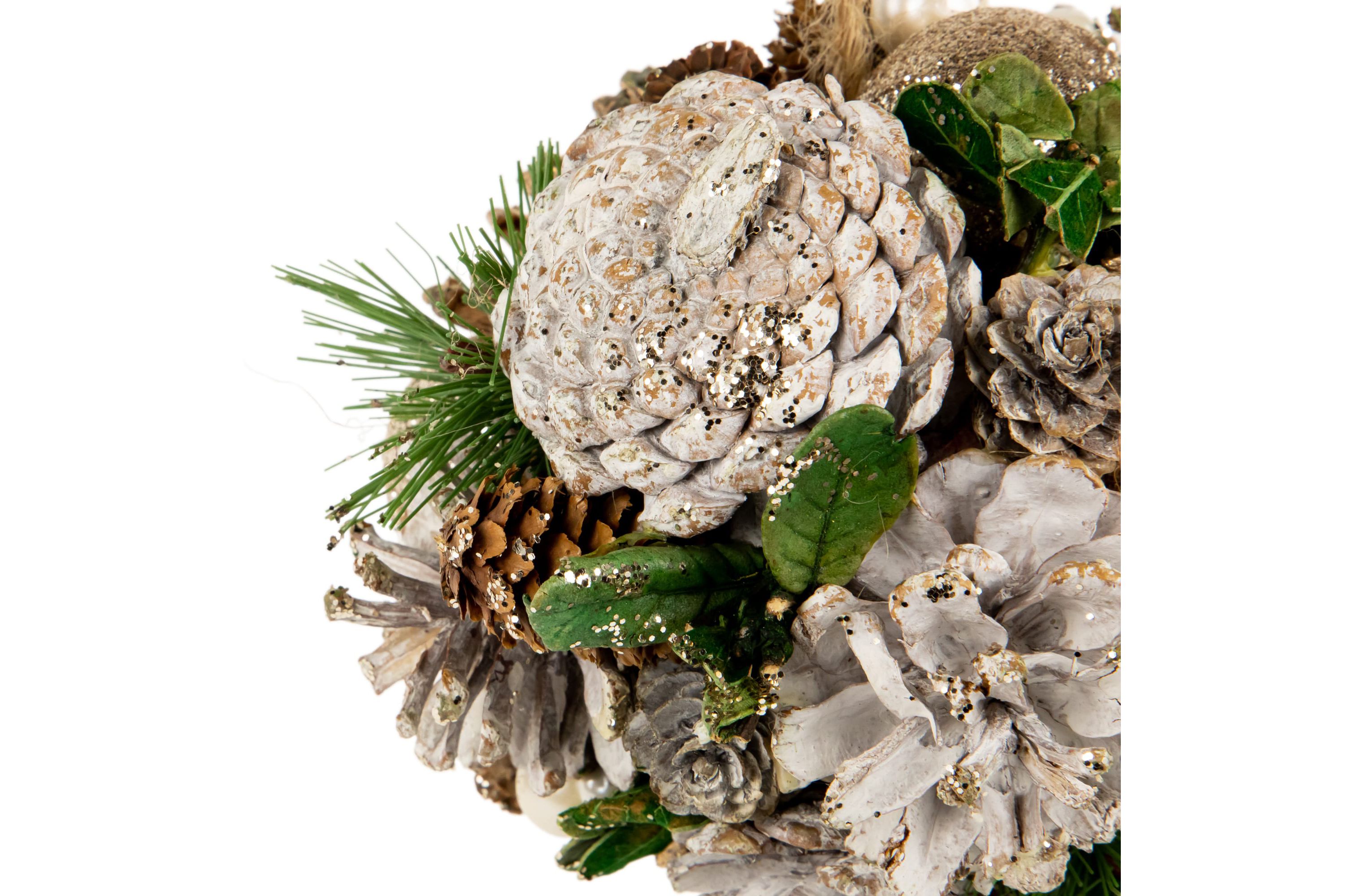 5.5inch Glittered Pine Needle and Pinecone Hanging Christmas Ball Ornament