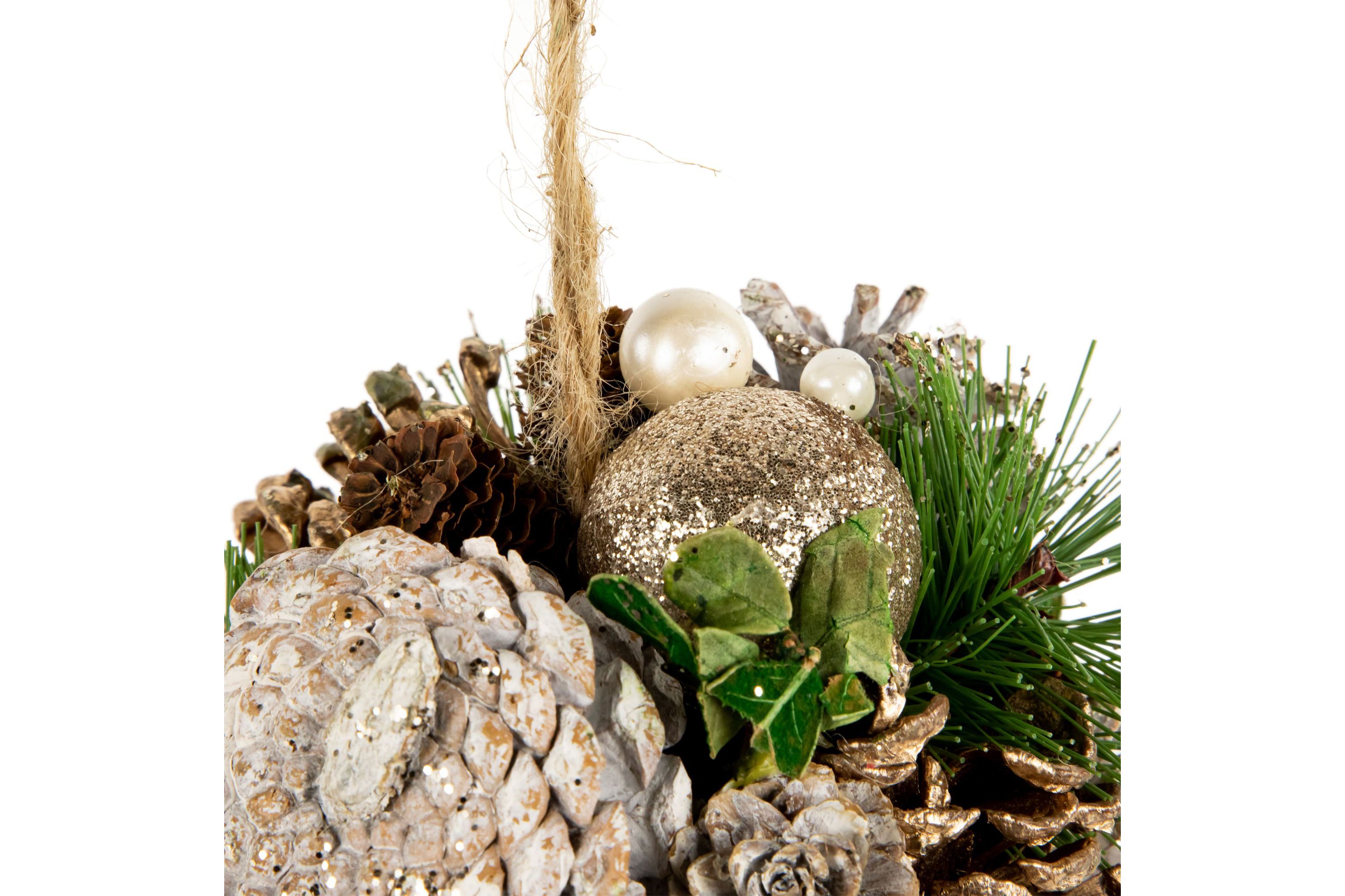 5.5inch Glittered Pine Needle and Pinecone Hanging Christmas Ball Ornament
