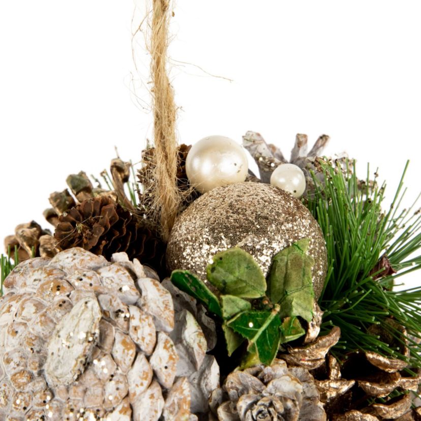 5.5inch Glittered Pine Needle and Pinecone Hanging Christmas Ball Ornament