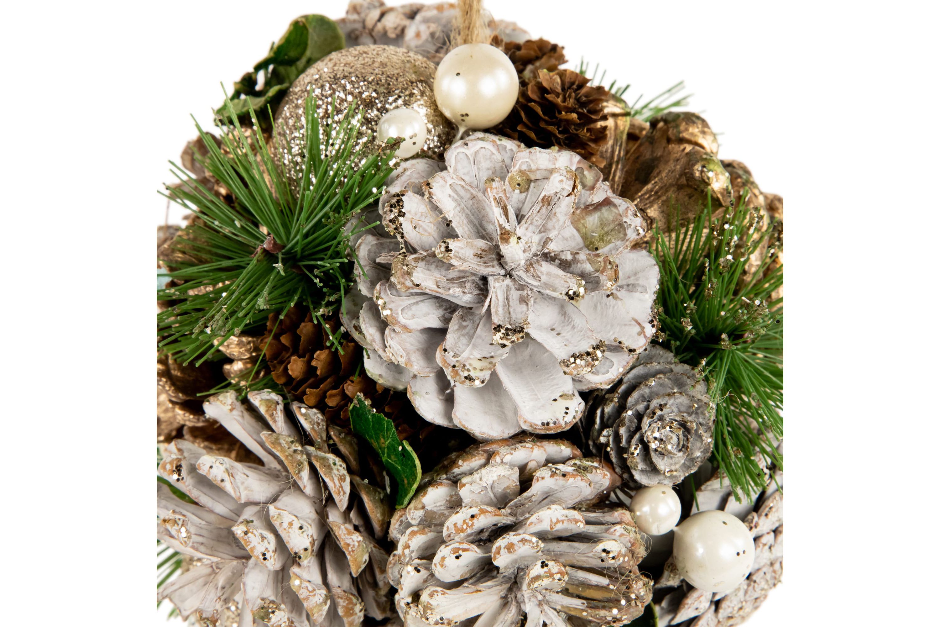 5.5inch Glittered Pine Needle and Pinecone Hanging Christmas Ball Ornament