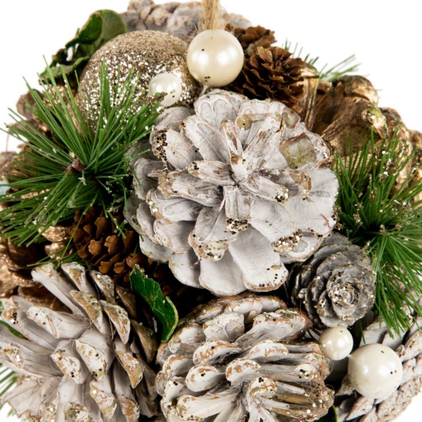 5.5inch Glittered Pine Needle and Pinecone Hanging Christmas Ball Ornament