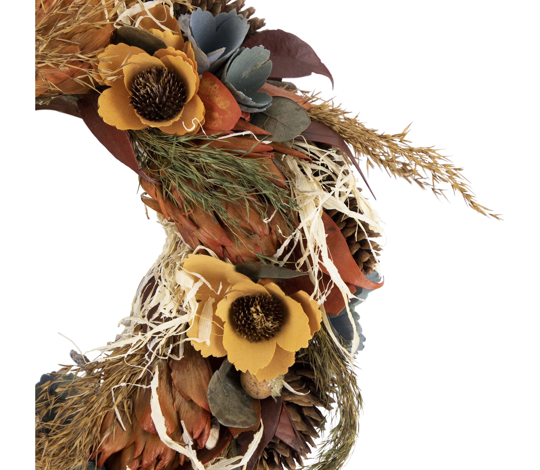 Sunflower and Straw Artificial Fall Harvest Wreath  12-Inch  Unlit